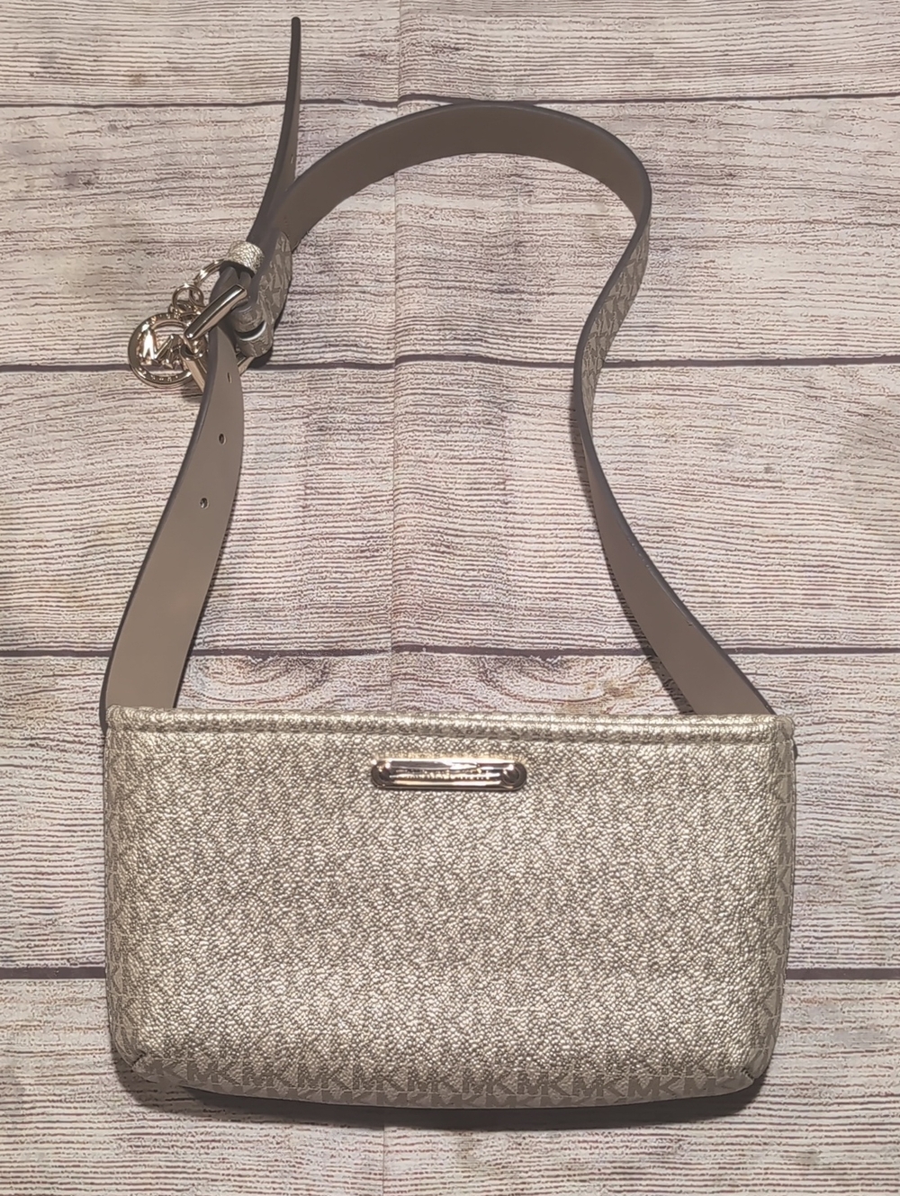 Michael Kors Gold MK Logo Coated Canvas Belt Bag Fanny Pack S/M